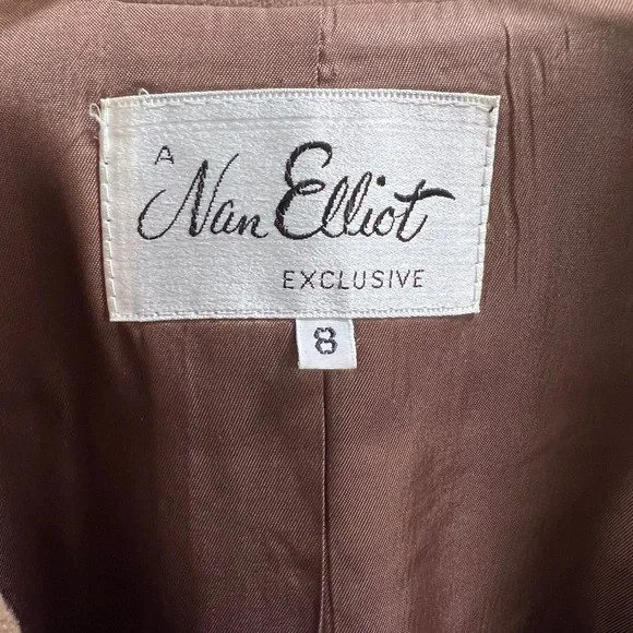 Size 8 Vintage Nan Elliot exclusive Wool Brown Cropped Blazer & Skirt Set - Picture 5 of 6